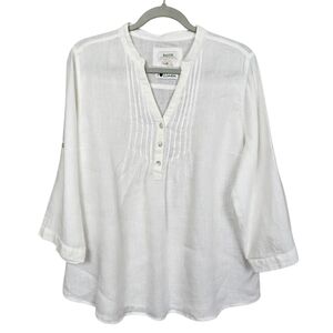 Malvin Hamburg Germany I Love Linen White Tunic Blouse Top Women Size XL Size 12